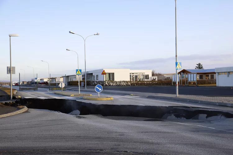 Crack on the road in Grindavik, Iceland, November 2023