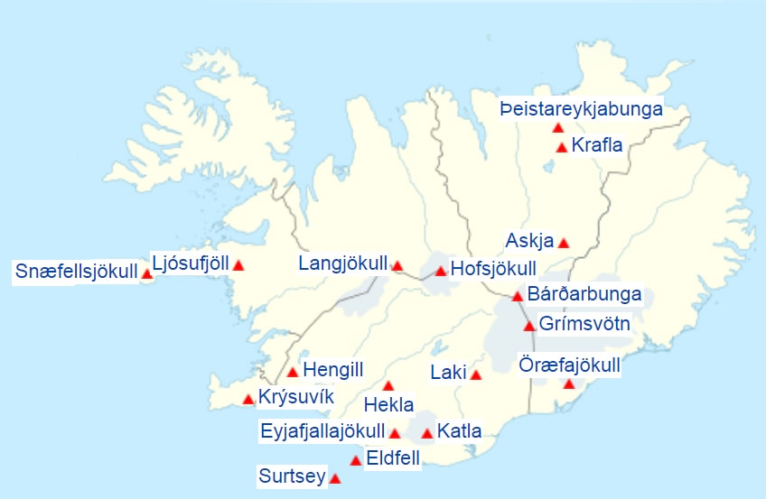 карта вулканов Исландии