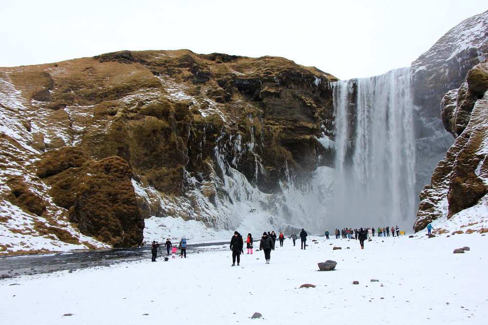 водопады зимой в Исландии